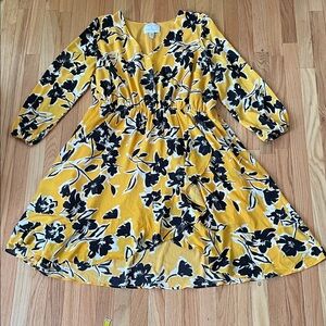 Lane Bryant Midi Dress Womens 18/20 Yellow Black Floral Print Cottagecore